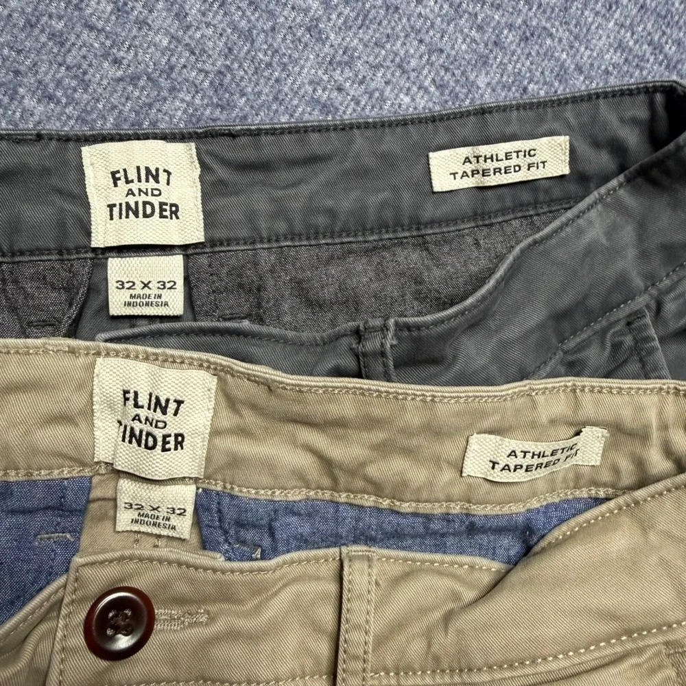 Flint and Tinder Chino Pants Bundle Mens 32x32 Athletic Tapered Khaki Gray